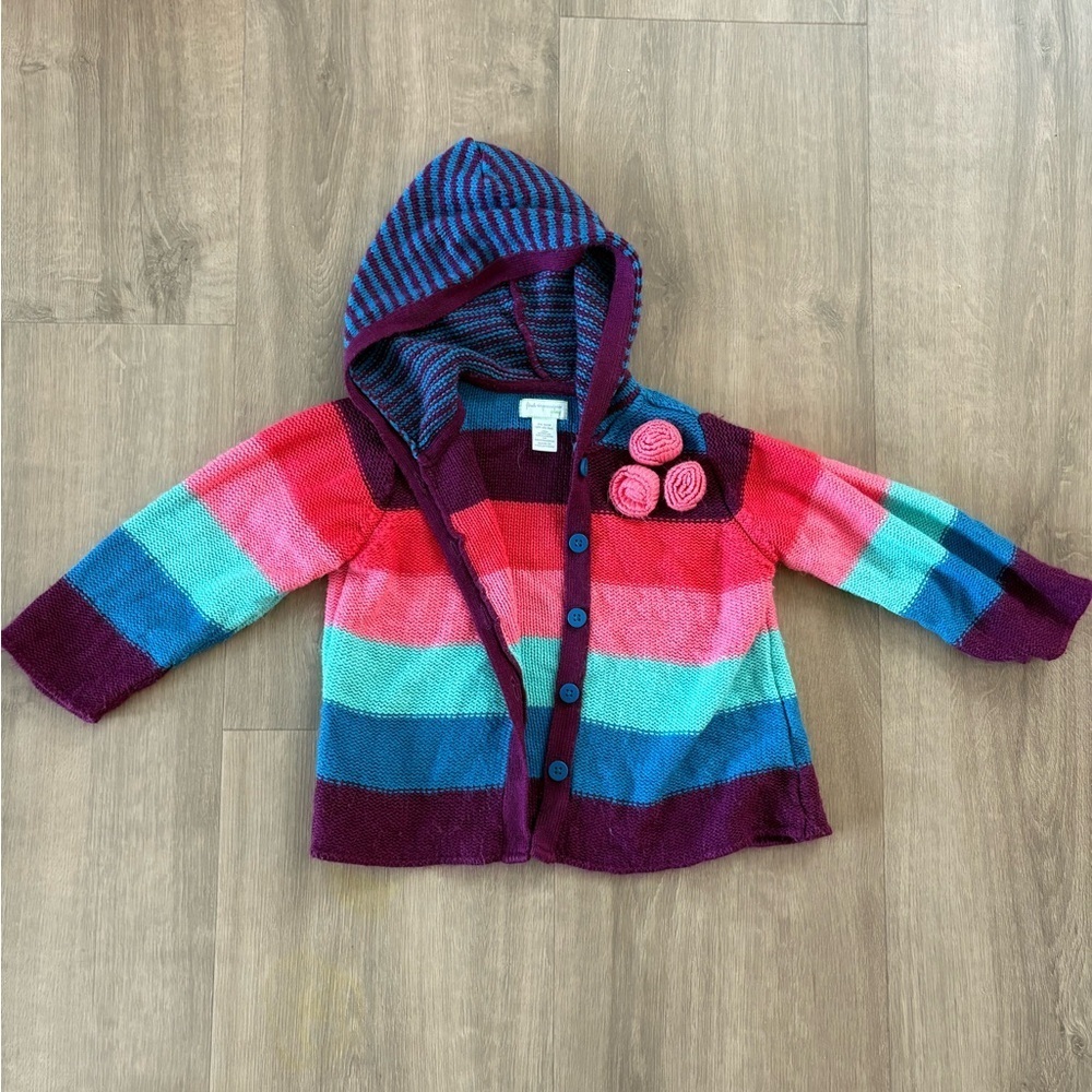 Colorful Stripe Button Up Hooded Sweater 24 Months